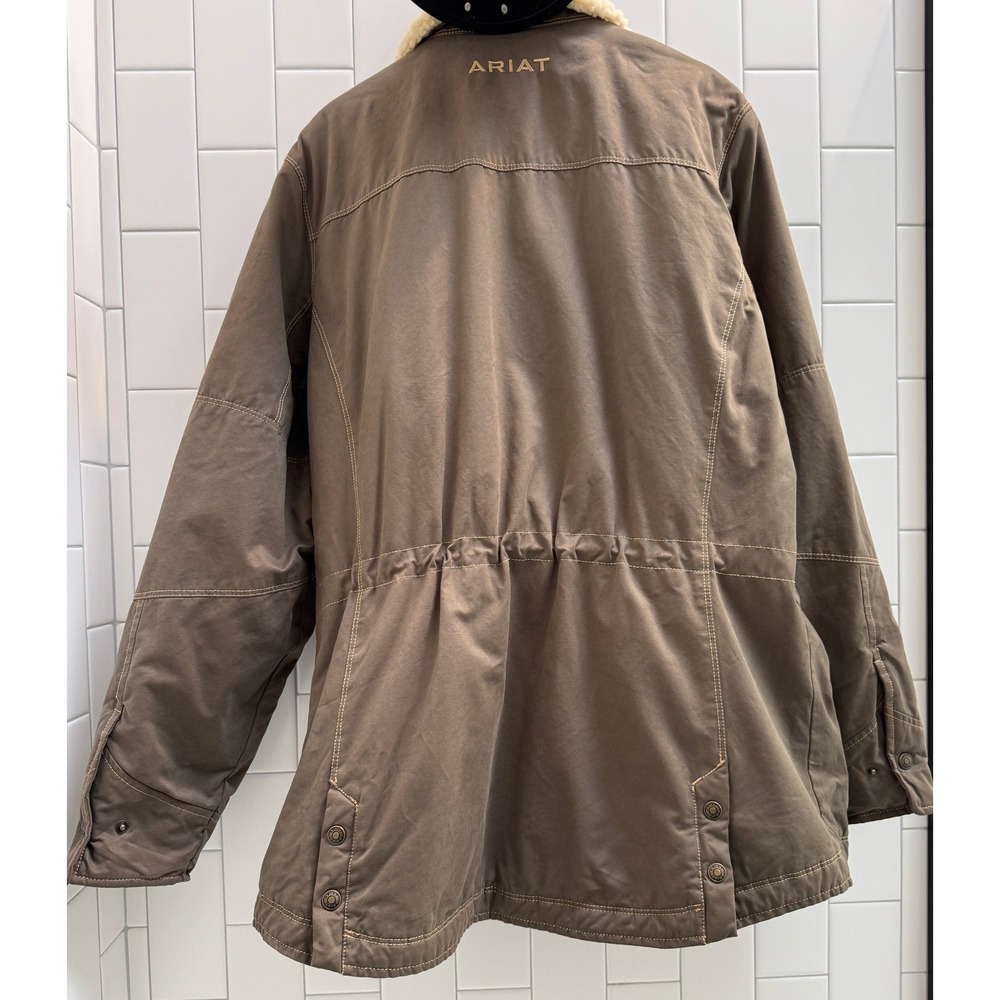 Ariat Jacket Women XL Brown Real Grizzly Insulated Sherpa Collar Outdoor Western - Picture 3 of 12